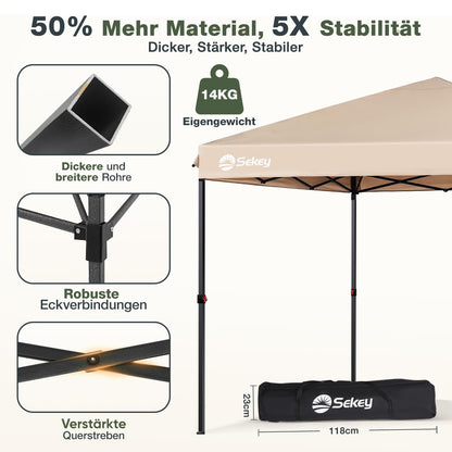Sekey One-Touch Pop Up Pavillon 3x3 m, wasserdicht, Khaki