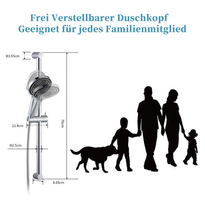OFFO Duschstangen-Set mit Handbrause, 6 Strahlarten, 70 cm, Chrom