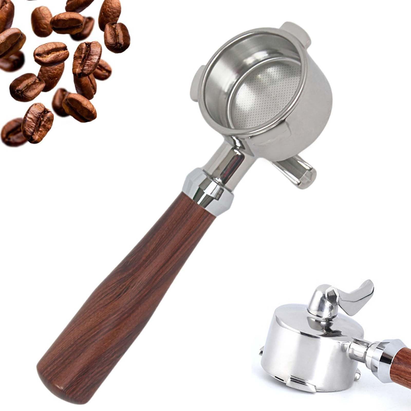 alouweekuky Siebträger 51mm mit Doppelauslauf für DeLonghi Dedica – Edelstahl, Holzgriff