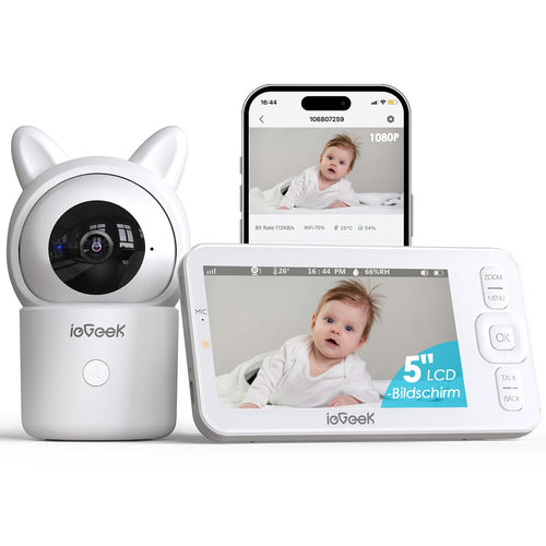ieGeek Babyphone mit Kamera 1080P, 5 Zoll WLAN Video-Babyfon SC2, PTZ-Schwenkkopf und LCD-Display