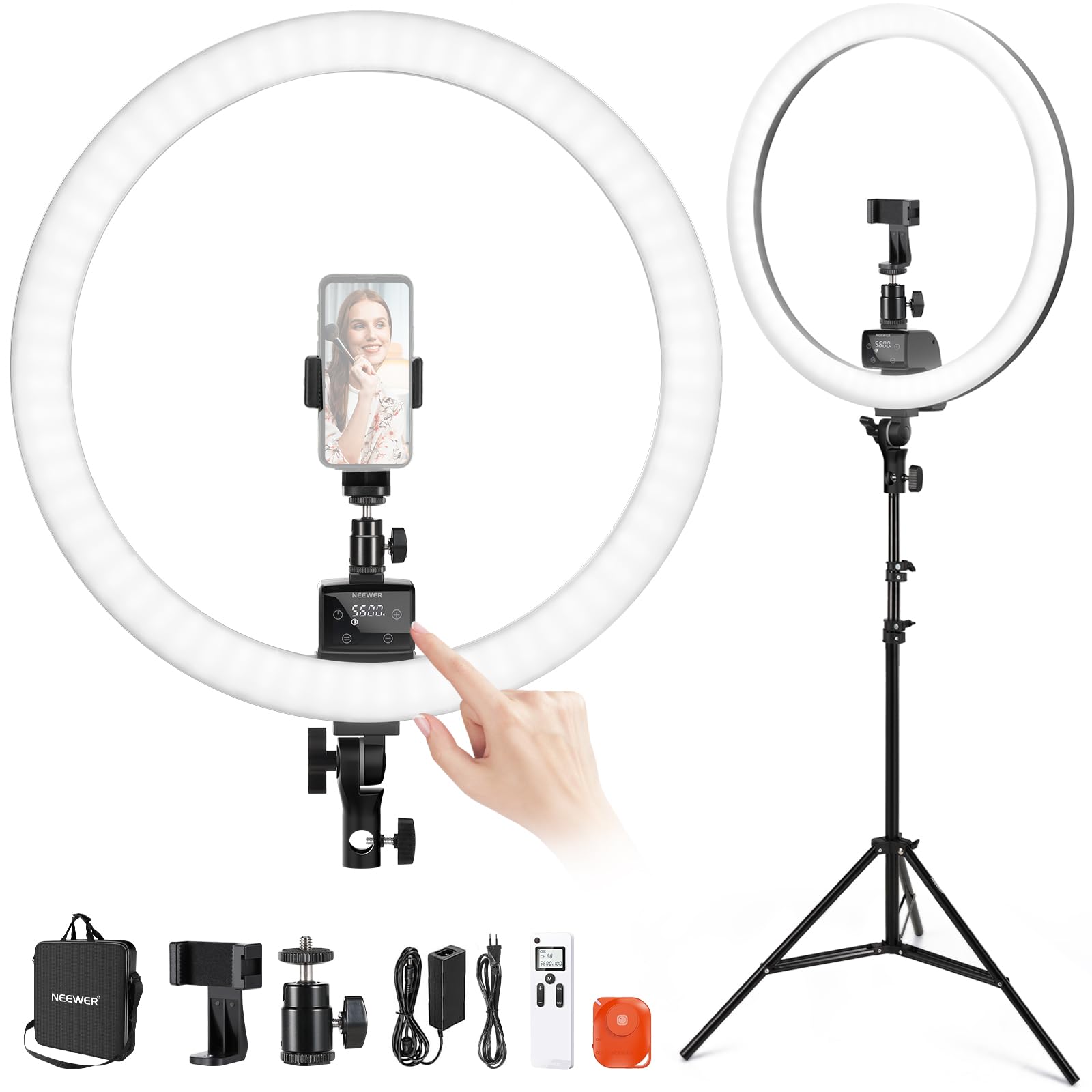 NEEWER Ringlicht SRP18-2,4G 18 Zoll LED, 2,4G Steuerung – Schwarz. Ringförmiges Licht zur Beleuchtung für Foto/Video.