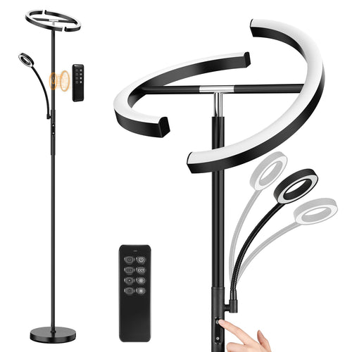 ANTENLICHT KAKA LED Stehlampe – Schwarz, Dimmbar Deckenfluter Leselicht. Bietet dimmbares Raumlicht und flexibles Leselicht.