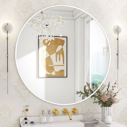 BEAUTYPEAK Runder Wandspiegel 76 cm - Aluminiumrahmen Weiss