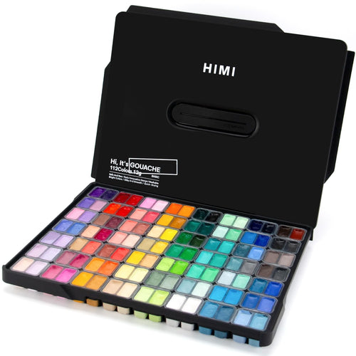 ARTFLY HIMI Gouache Set 112 Farben à 12 ml, Tragetasche schwarz, Doppel-Geleebecher mit Deckel