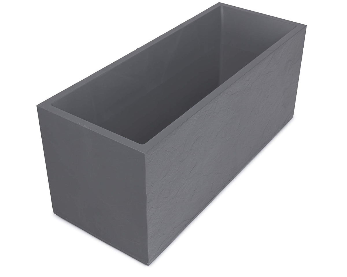 Ondis24 Pflanzkübel Vulkan Pierre 100 cm mit Wasserspeicher, hellgrau, rechteckig, Schiefer-Optik
