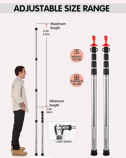 AVOFOREST TP10 Teleskop-Zeltstange Aluminium, 88–265 cm, 2er-Set