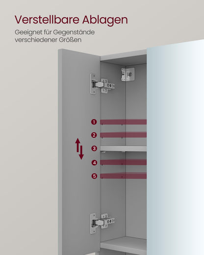 VASAGLE Kailyn Spiegelschrank – 3 Türen Taubengrau BBK129G01