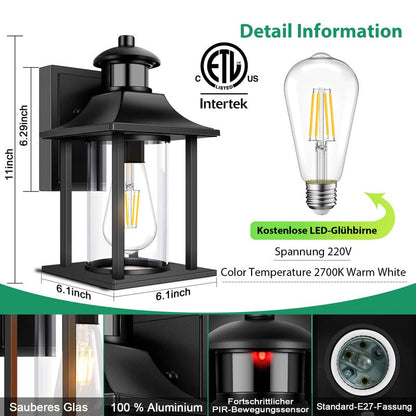 Lamomo Aussenwandleuchte LED – Bewegungsmelder Alu IP23