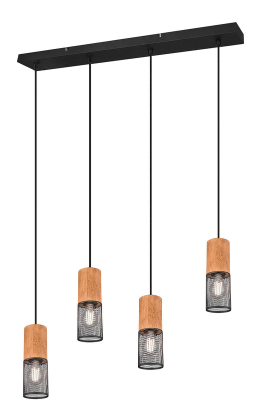 Trio Leuchten Pendelleuchte Tosh 304300432 schwarz matt Holz. Matt-schwarze Hängeleuchte mit Holzdetails zur Raumbeleuchtung.