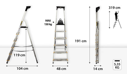 DRABEST PRO Serie Alu Stehleiter – 6 Stufen, klappbar