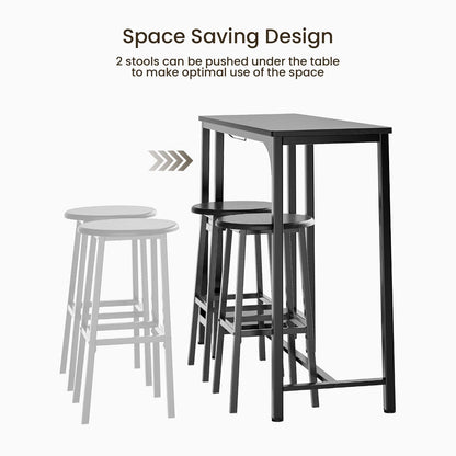 Bealife Bartisch mit Barhocker-Set - Küchentisch mit Ablagen Schwarz