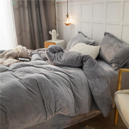 Omela Warm Fleece Winter Bettwäsche Set – Silber Grau 220x240 cm