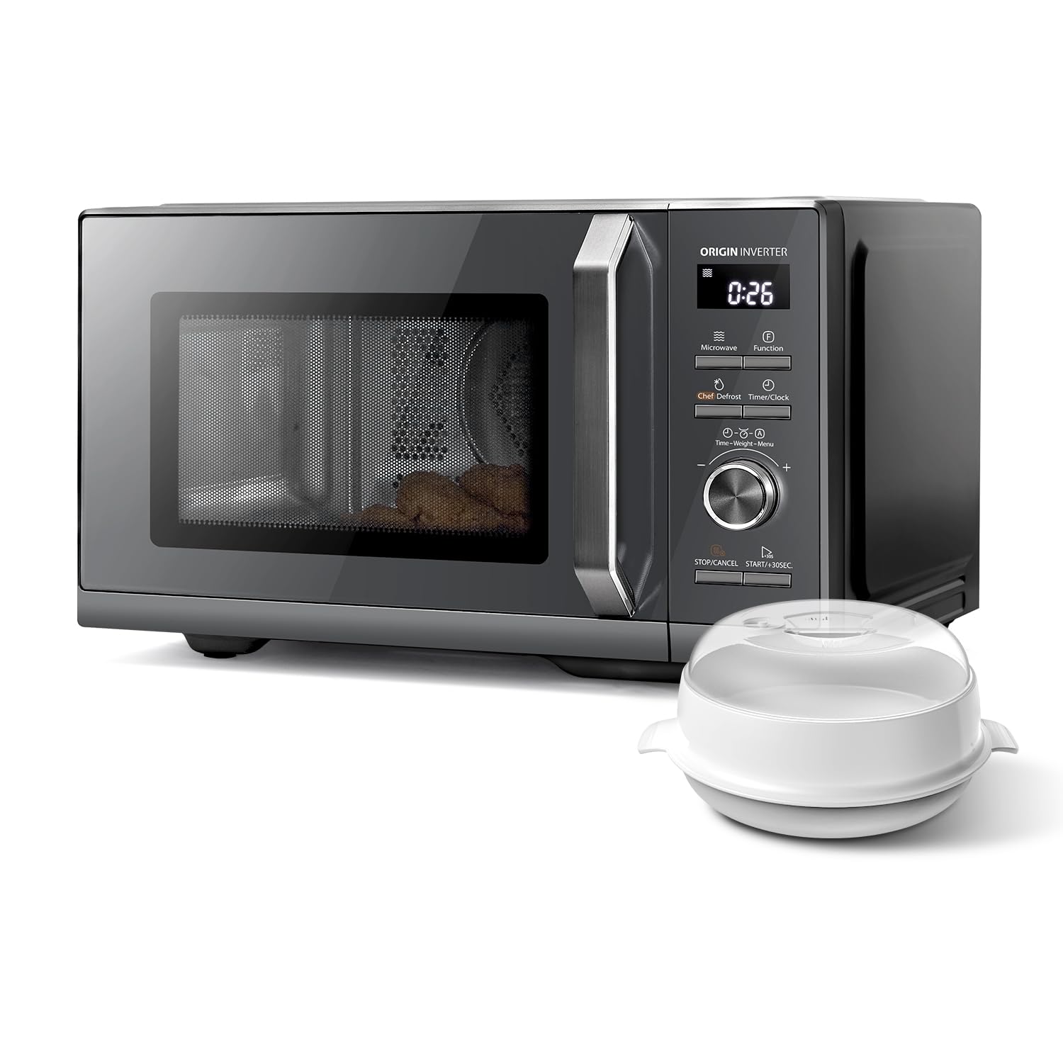 Toshiba MW3-AC26SFI(MG) Inverter Kombi-Mikrowellenherd 26L Grau. Rechteckiges Gerät zum Erhitzen, Garen und Grillen.