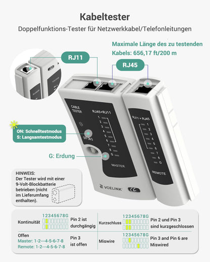 VCELINK Netzwerk Werkzeug Set mit RJ45 Crimpzange und Kabeltester