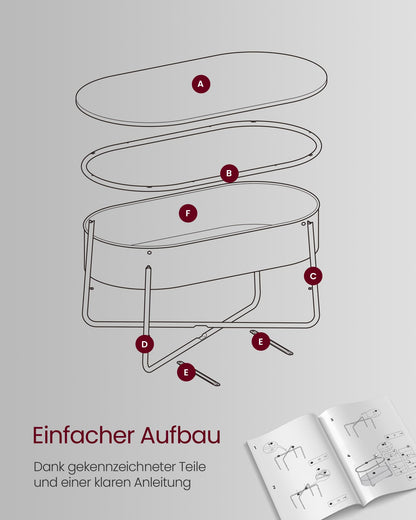 VASAGLE Couchtisch LCT222B56 oval mit Korb – tintenschwarz