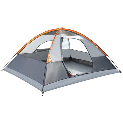 Amazon Basics Kuppelzelt für 4 Personen, wasserdicht, Orange/Grau