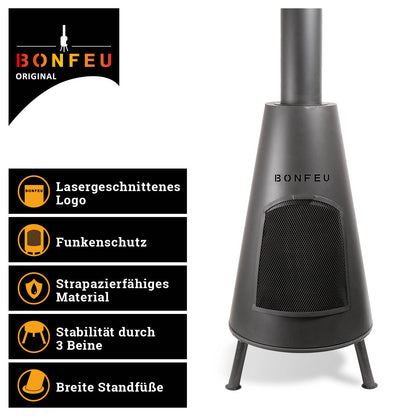 BonFeu BonPyra Terrassenofen Schwarz – Feuerstelle mit Funkenschutz