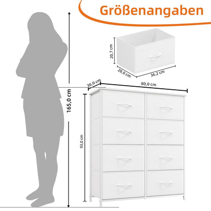 Somdot Kommode FD107 mit 8 Stoffschubladen, Schubladenschrank weiss