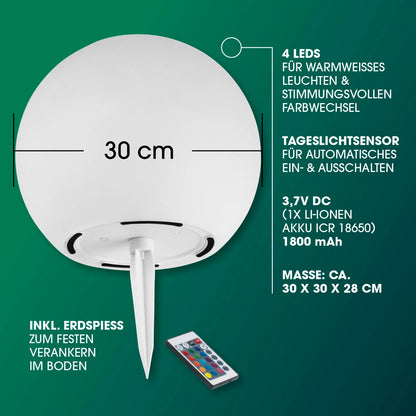 EASYmaxx LED Solarleuchte Kugel 2er-Set mit Farbwechsel, 30 cm