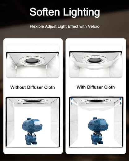 DUCLUS Fotobox 40x40 cm faltbar Lichtzelt Set - LED, 8 Hintergründe