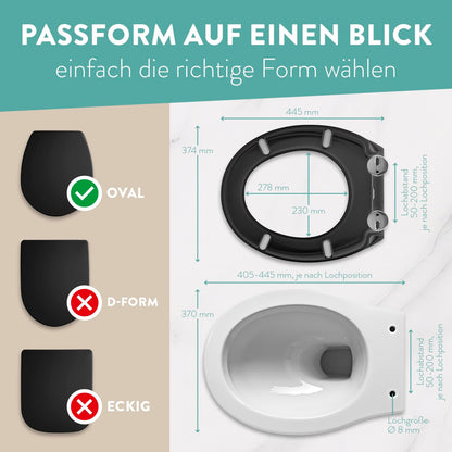 BENKSTEIN WC-Sitz oval schwarz, Duroplast, Softclose & Quick-Release