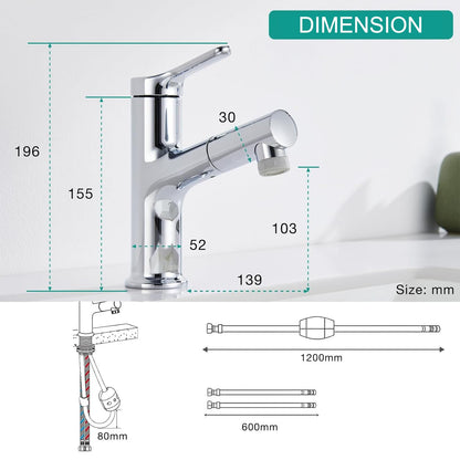 DETBOM Waschtischarmatur ausziehbare Brause Einhebelmischer Chrom
