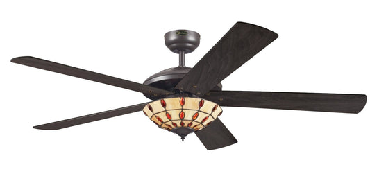 Westinghouse Comet Tiffany 7248540 Deckenventilator Licht - espresso. Espressofarbener Deckenventilator mit integrierter Leuchte zur Raumluftzirkulation und Beleuchtung.