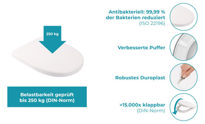 Calmwaters WC Sitz Keramag iCon D-Form Absenkautomatik Weiss