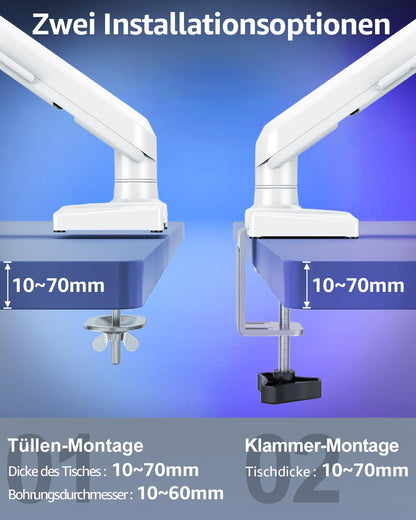 ELIVED EV6012W Gasfeder Doppel-Monitorhalterung Weiss