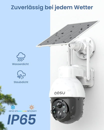 aosu C9L 2K Solar Überwachungskamera aussen mit Akku, 360° WLAN