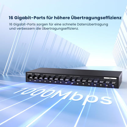 Tenda TEG1016M 16-Port Gigabit Switch, unmanaged, VLAN, lüfterlos