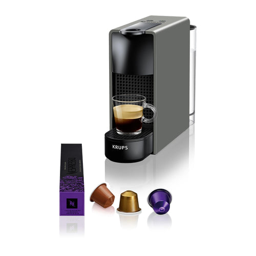 Nespresso Krups XN110B Essenza Mini Kapselmaschine - Grau. Kompakte, graue Kapselmaschine. Brüht Espresso und Lungo aus Nespresso Kapseln.
