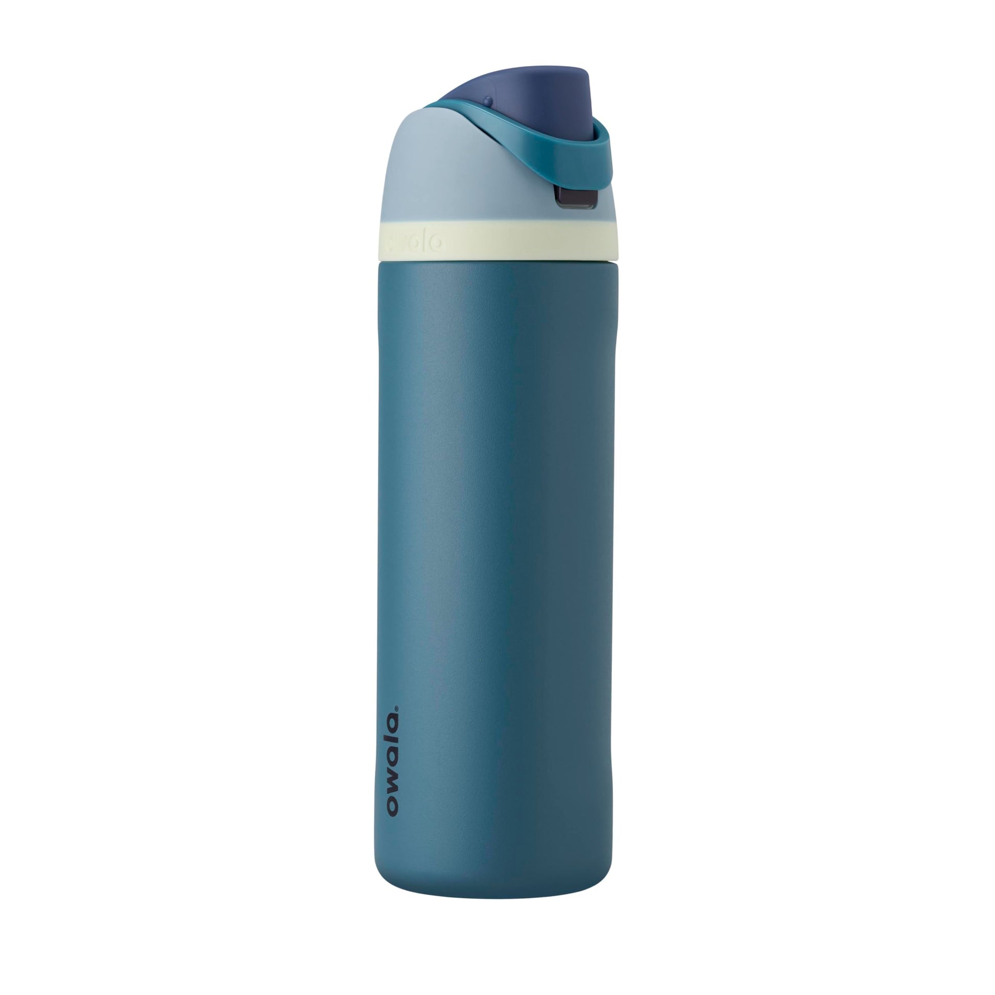 Owala FreeSip Trinkflasche Edelstahl 710 ml mit Strohhalm, Denim – auslaufsicherer Druckknopfdeckel mit Trageschlaufe