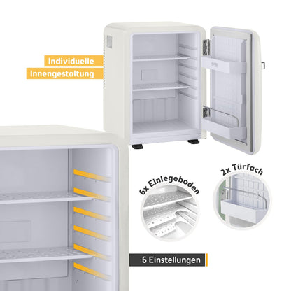 TZS First Austria Retro Mini-Kühlschrank 40 L lautlos cremefarben