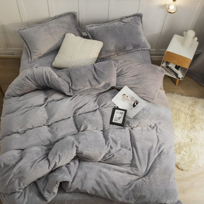 Omela Warm Fleece Winter Bettwäsche Set – Silber Grau 220x240 cm