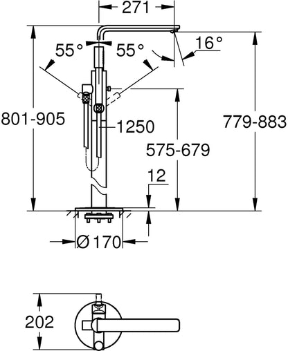 Grohe Lineare Wannenarmatur Freistehend Supersteel 23792DC1