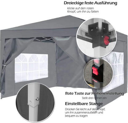 ISE Faltpavillon 3x3m mit Seitenwänden UV-Schutz 50+ – Grau