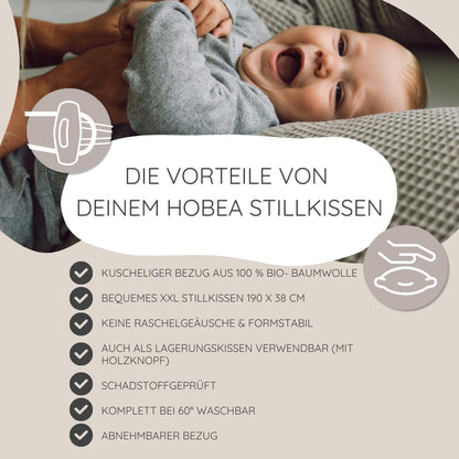 HOBEA-Germany Stillkissen XXL 190 cm mit Bio-Baumwollbezug Graublau