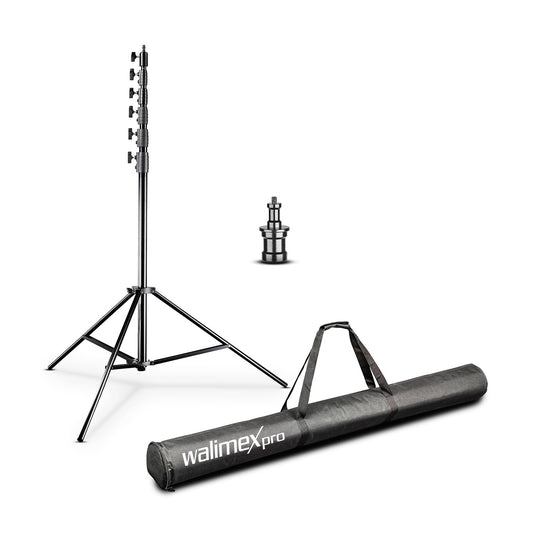 Walimex pro AIR Jumbo 730 Lampenstativ – 22.5 kg. Schwarzes, robustes Teleskopstativ mit Luftfederung zur sicheren Positionierung schwerer Studioleuchten.