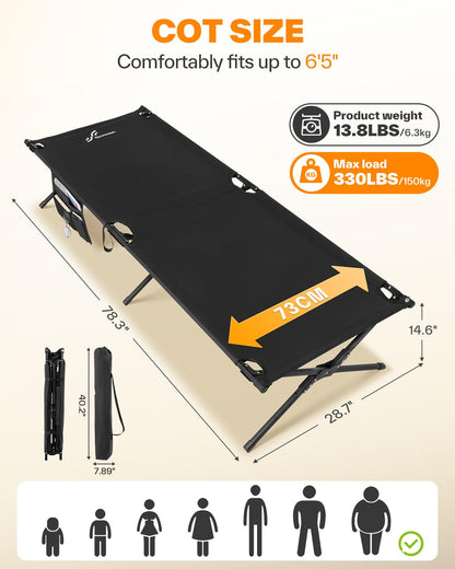 Sportneer Feldbett klappbar, Campingbett 199 x 73 cm bis 150 kg