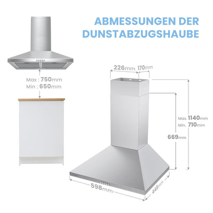 COMFEE' CHT 3.6B Dunstabzugshaube 60cm Umluft & Abluft