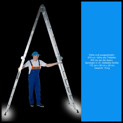 WORHAN Mehrzweckleiter KS6.7 - Anlege Stehleiter 6.7m