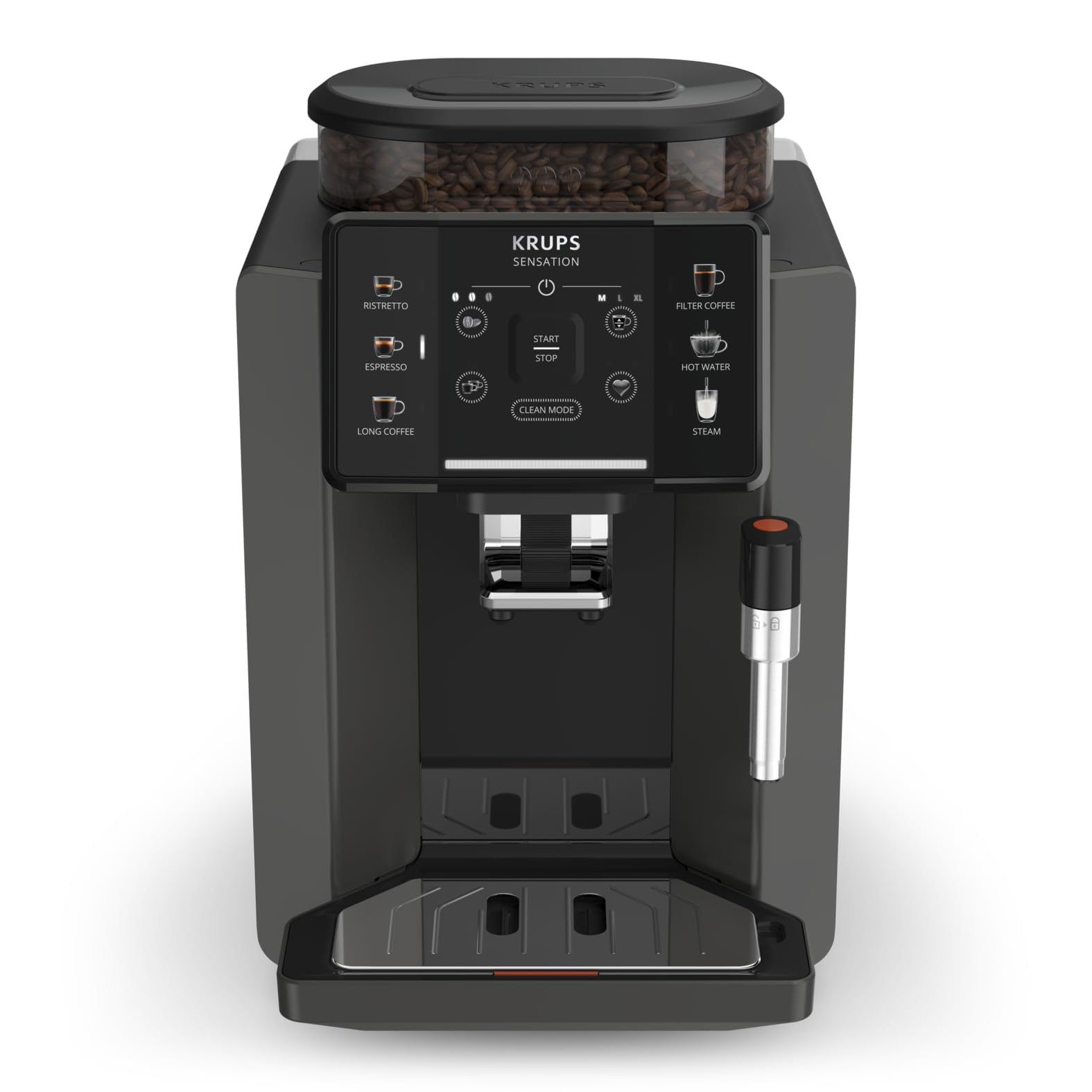 Krups Sensation EA910810 Kaffeemaschine Vollautomat – Schwarz. Schwarzer Vollautomat zur automatischen Kaffeezubereitung.