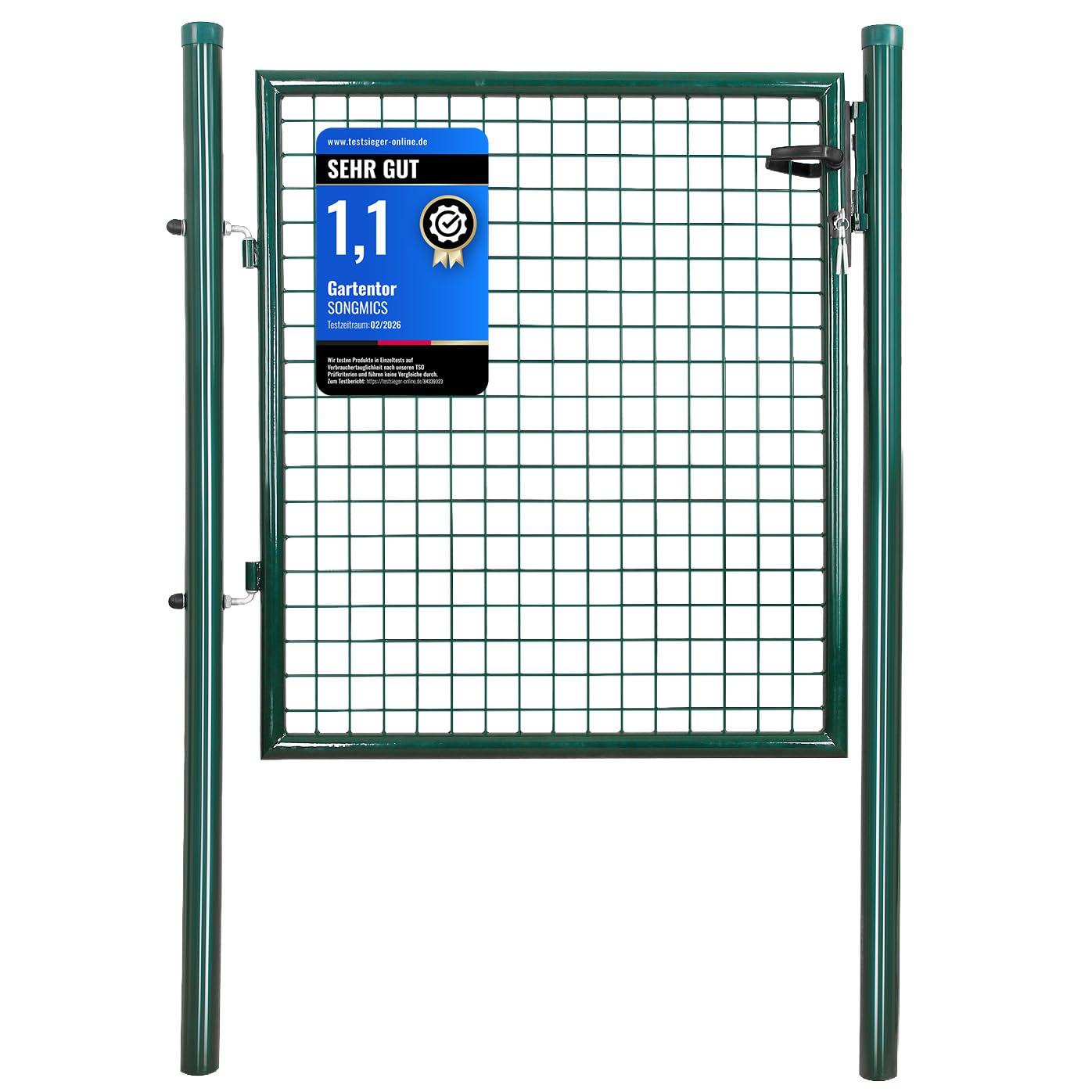 SONGMICS Gartentor, verzinkter Stahl, abschliessbar, 106 x 90 cm, grün – Doppeltür aus Rundrohr