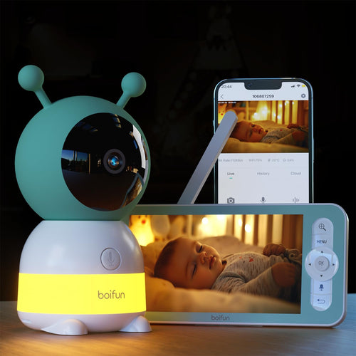 BOIFUN Baby 6T Babyphone mit Kamera, 2K, Nachtlicht und App, 5-Zoll-Monitor
