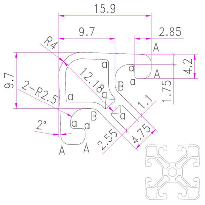 SCHMIDT systemprofile 40x40 Nut 8 Strebenprofil - eloxiert, 6x 2m
