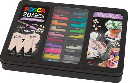 POSCA Marker Set 186829, 20 Acrylmarker im Metallkoffer