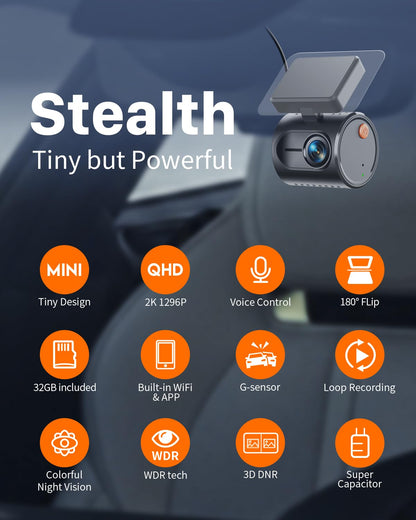 KAWA 2K 1296P QHD Mini Dashcam Auto - mit 32GB SD Karte