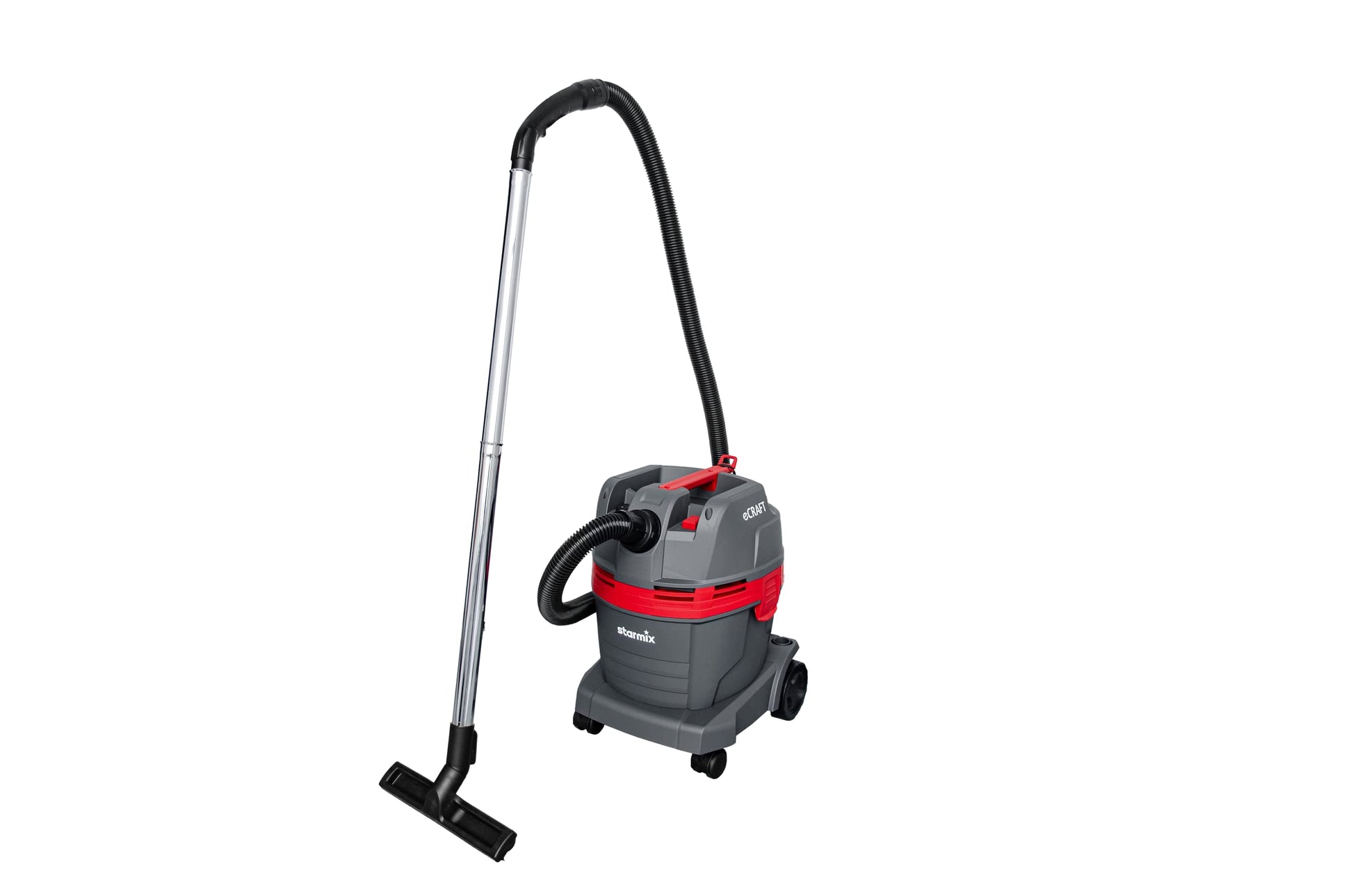 Starmix eCraft PL 1422 EWR Nass-Trockensauger (1400W 22L), zylindrisch, schwarz-rot. Zur Nass- und Trockenreinigung.