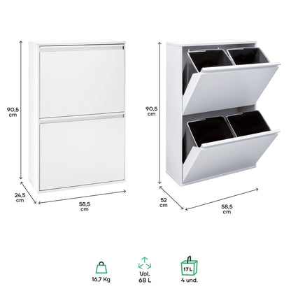 ARREGUI Basic CR601-B Mülltrennsystem 4 Fächer – Weiss
